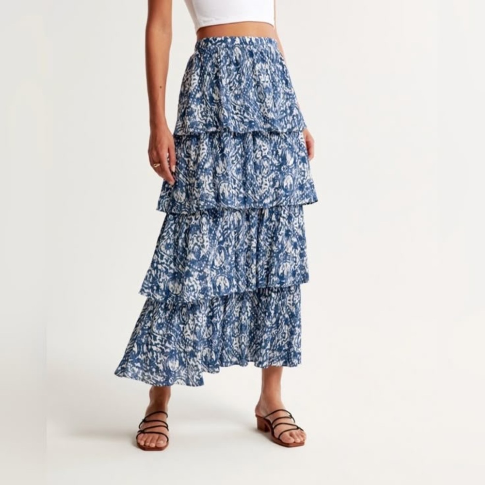 Abercrombie & Fitch Blue Tiered Maxi Skirt Size XL New
